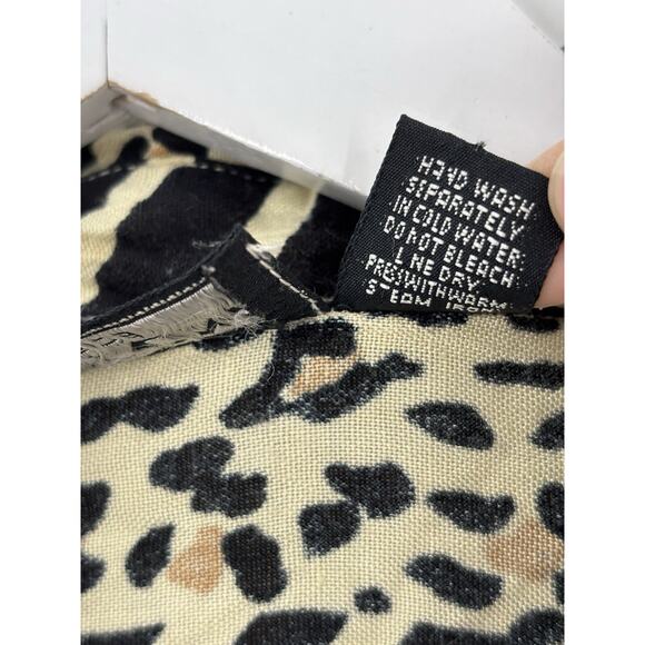 Vintage Point One Button Up Womens Large Beige Black Animal Print Short Sleeve - Picture 11 of 15